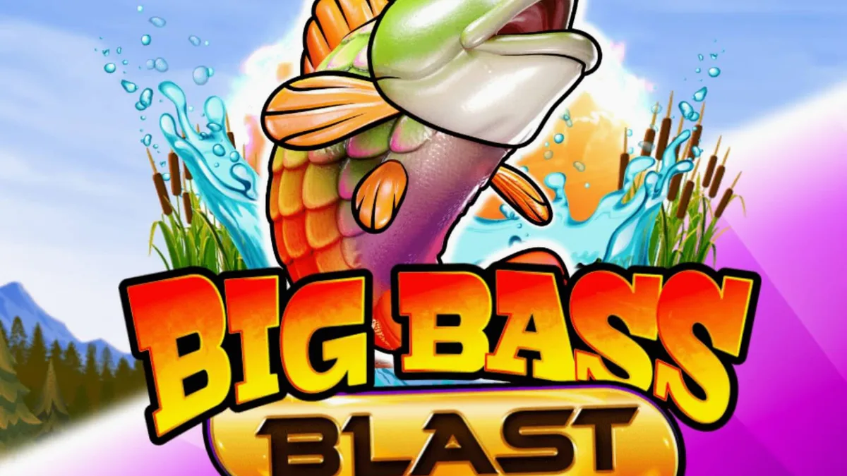 Tampilan visual futuristik slot Big Bass Blast dengan elemen listrik dan perlengkapan memancing